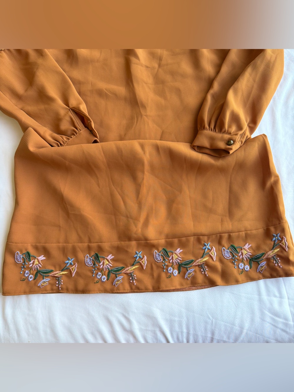 Women's Embroidered Collared Shift Dress - Rust Color - Picture 4 of 10